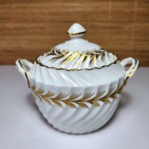 Aynsley Aurora Sugar Bowl with Lid Gold Feather Collection Discontinued